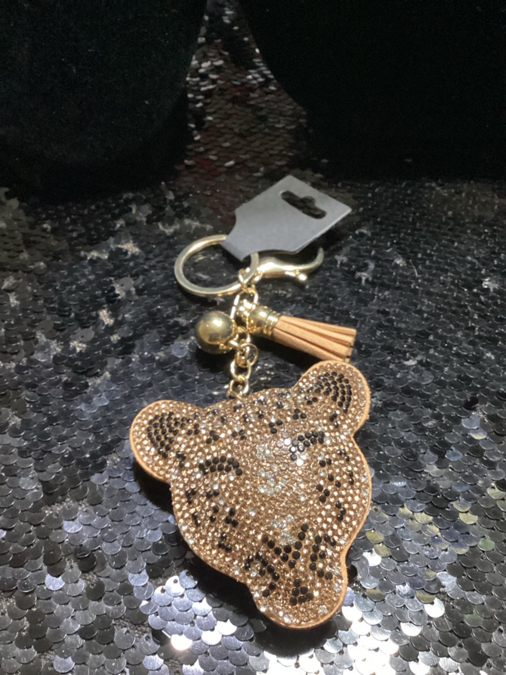 Leopard Head Gold-Tone Tassel Key & Card Holder Charm